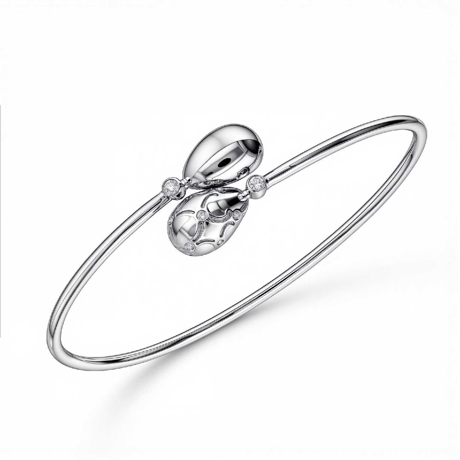 Dew Bud diamond accent flexi bangle bracelet in gold finish
