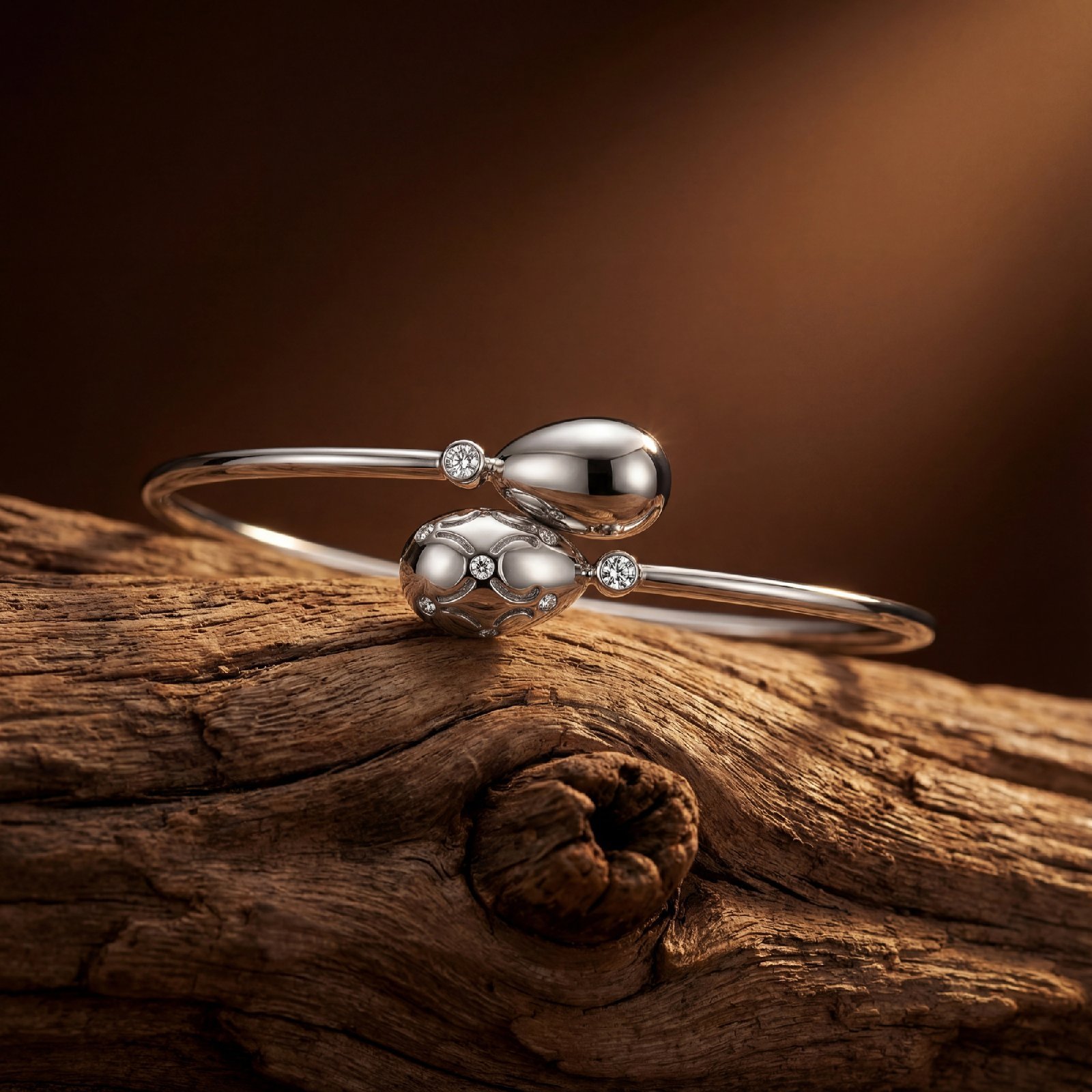 Dew Bud diamond accent flexi bangle bracelet in gold finish