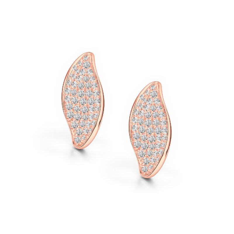Willow diamond pavé leaf stud earrings in rose gold finish