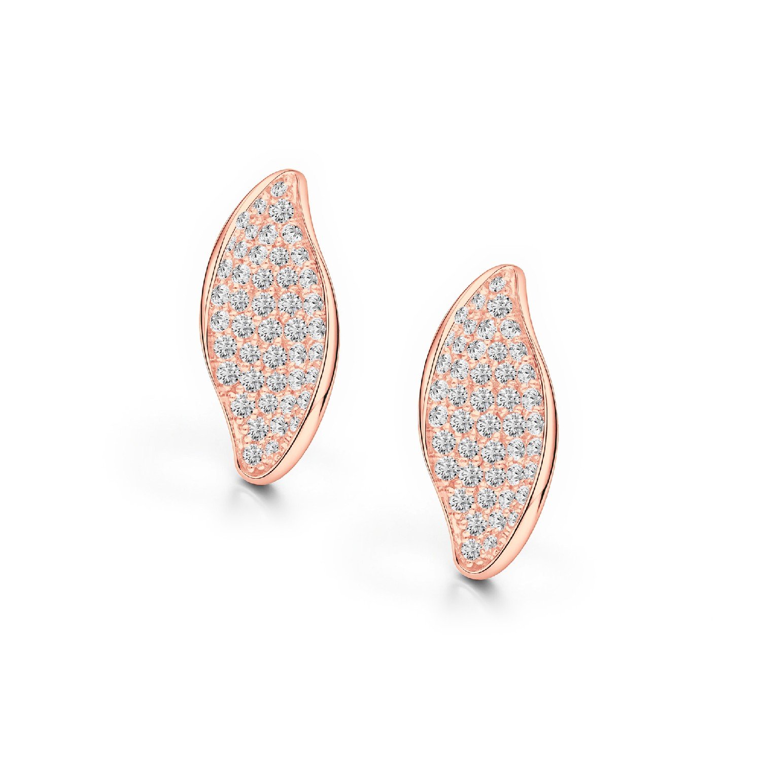 Willow diamond pavé leaf stud earrings in rose gold finish