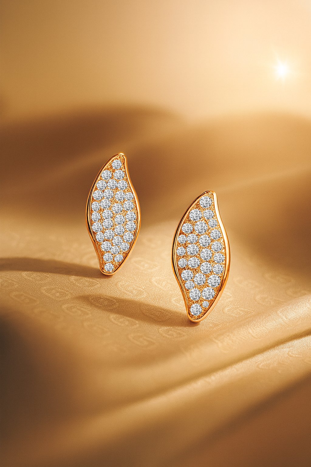 Willow diamond pavé leaf stud earrings in rose gold finish