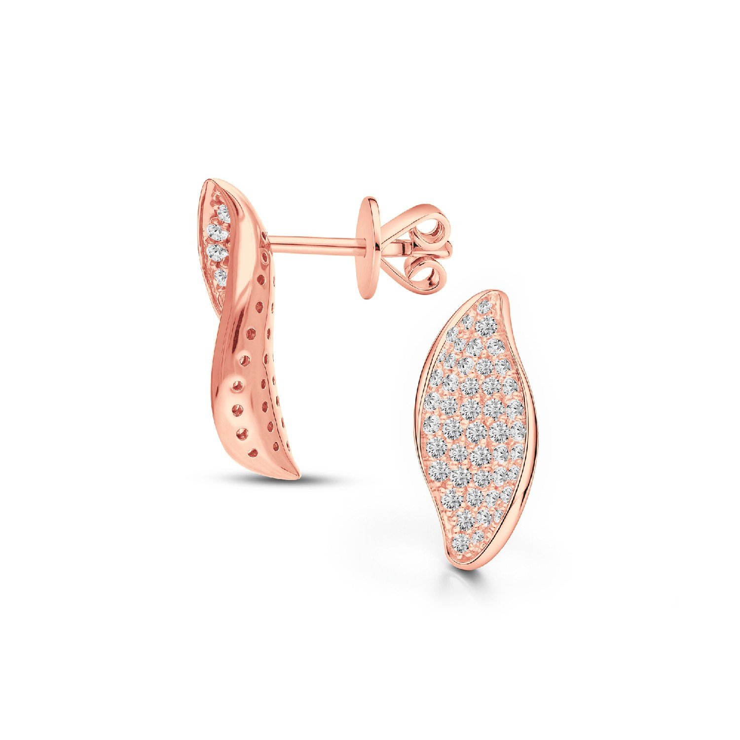 Willow diamond pavé leaf stud earrings in rose gold finish