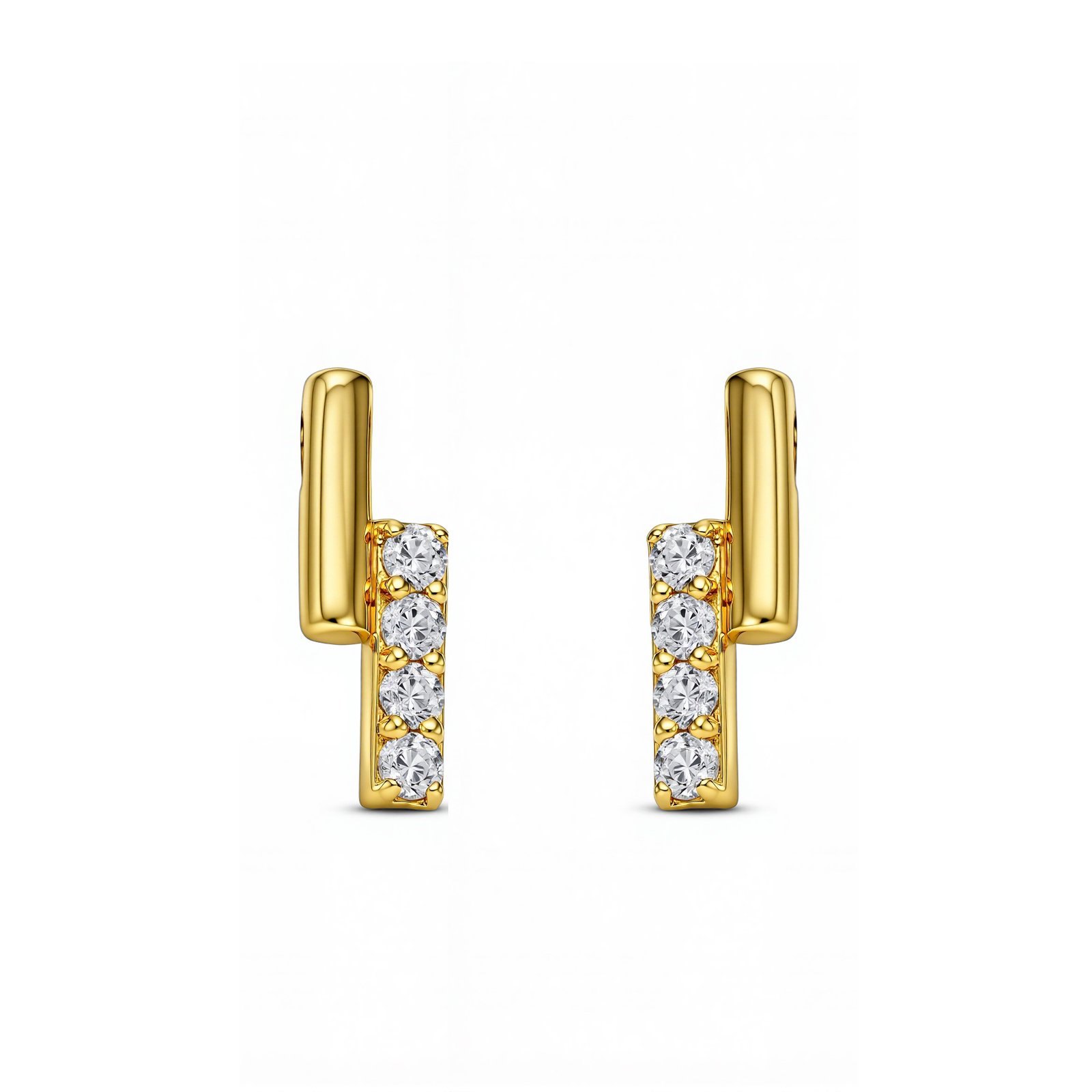 Parallel double bar diamond stud earrings in gold finish