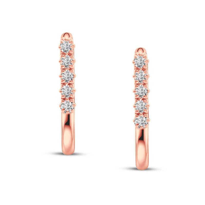 Paperclip oval diamond huggie hoop earrings in rose gold finish