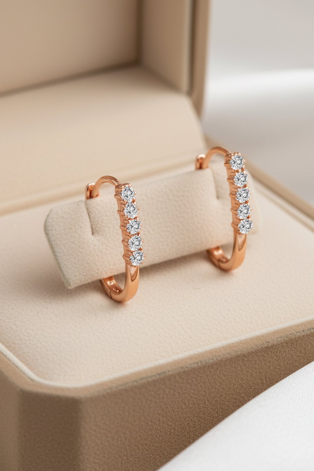 Paperclip oval diamond huggie hoop earrings in rose gold finish