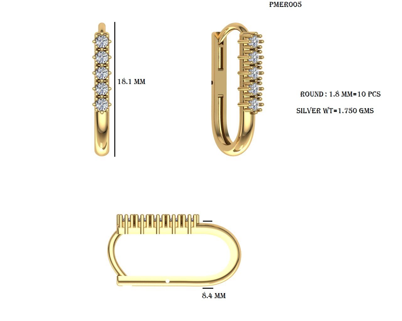 Paperclip oval diamond huggie hoop earrings in rose gold finish