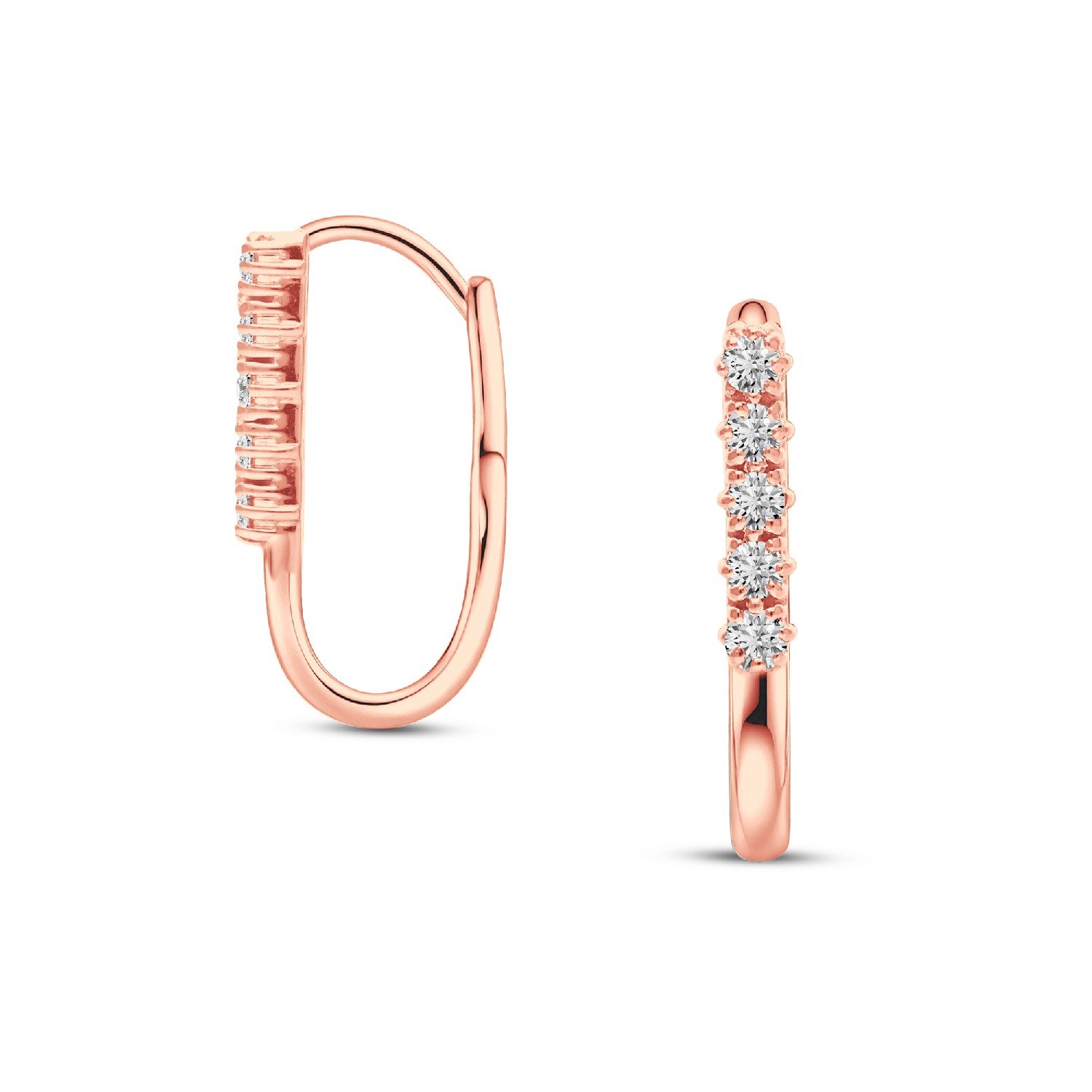 Paperclip oval diamond huggie hoop earrings in rose gold finish