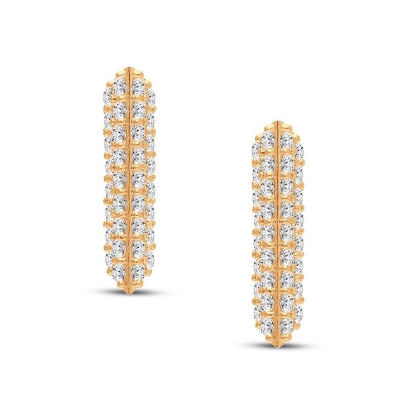 Shimmer Bar double-row pavé diamond stud earrings in gold finish