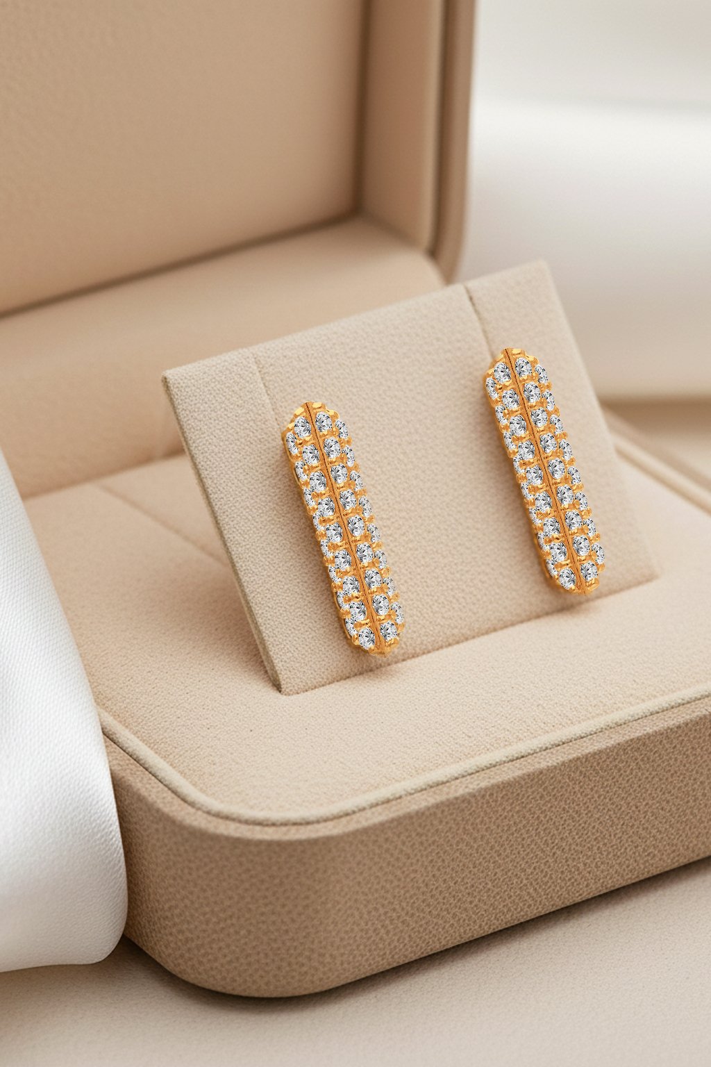 Shimmer Bar double-row pavé diamond stud earrings in gold finish