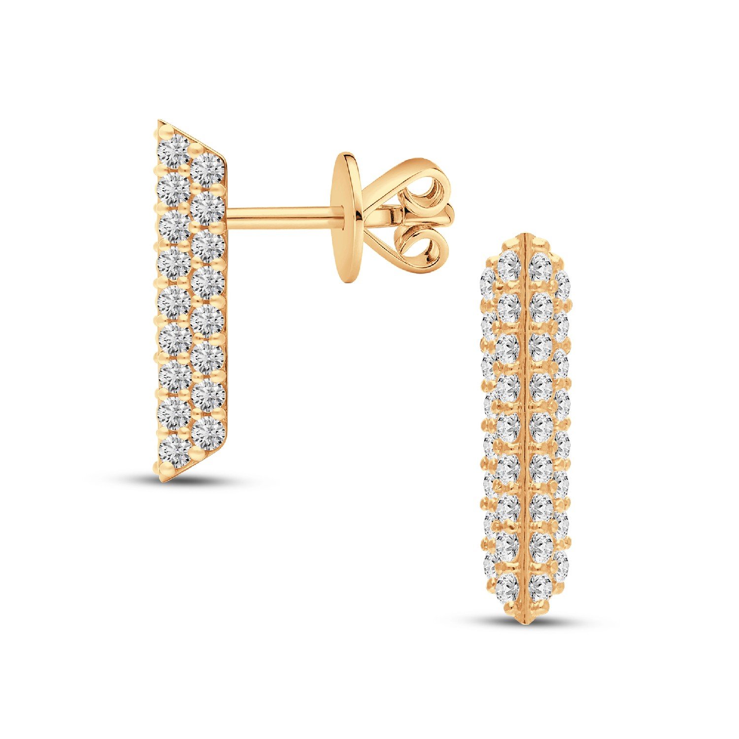 Shimmer Bar double-row pavé diamond stud earrings in gold finish