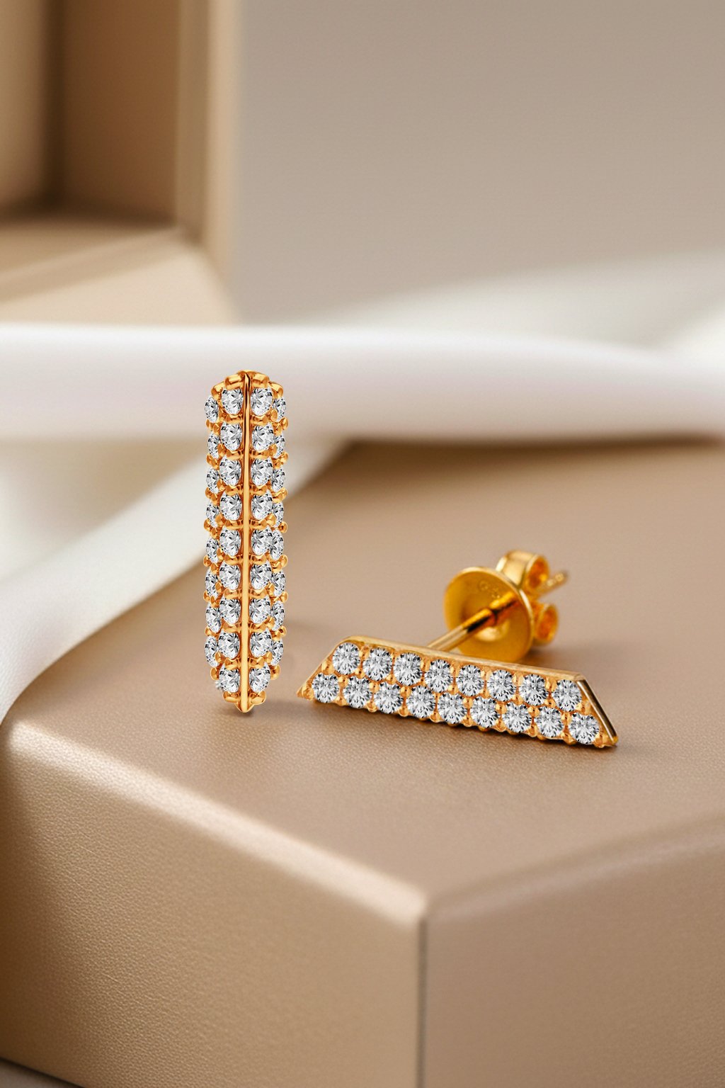 Shimmer Bar double-row pavé diamond stud earrings in gold finish
