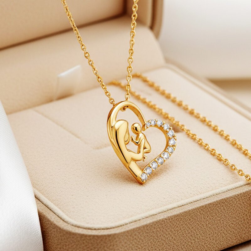 Mamta mother and child heart diamond pendant in gold finish