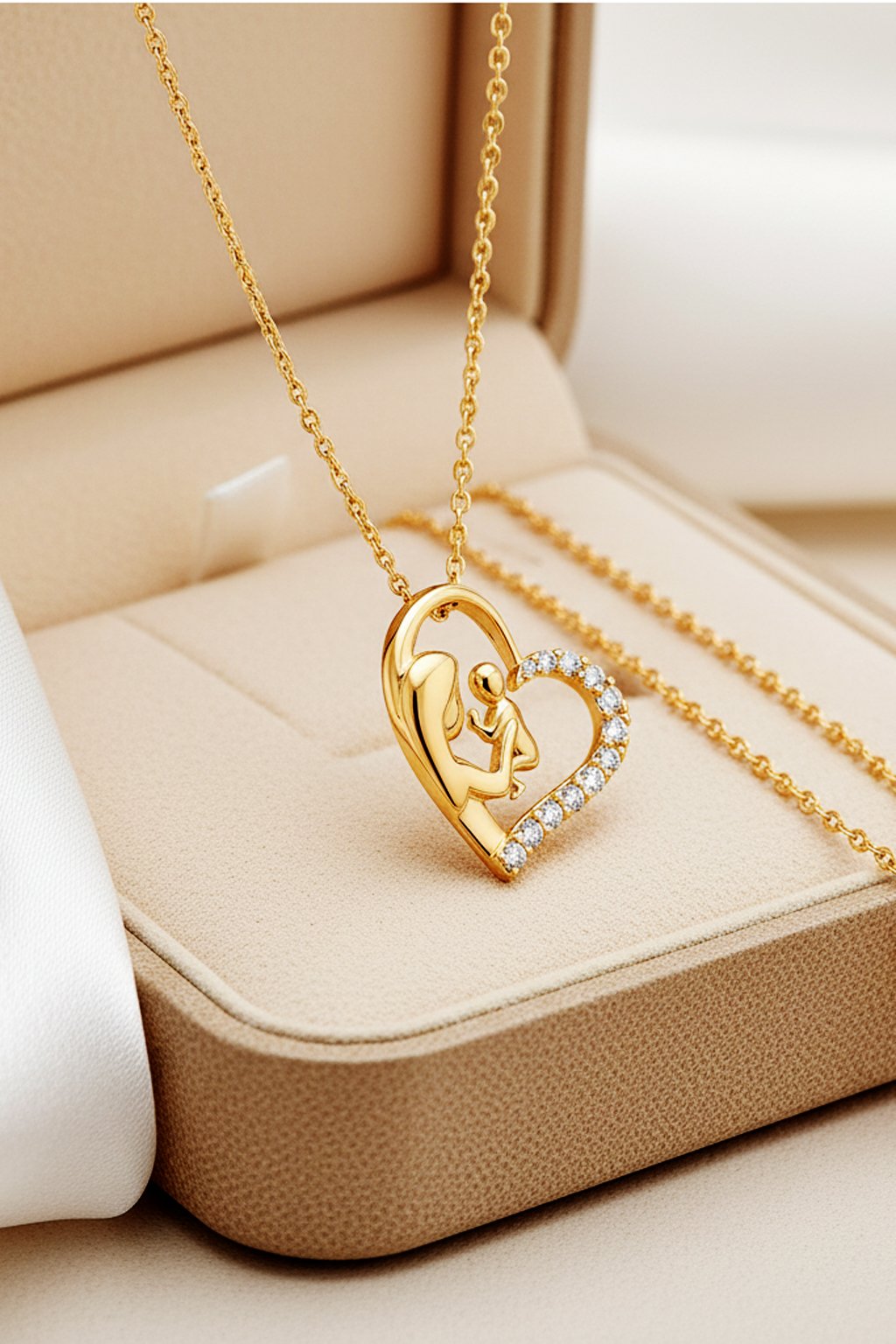 Mamta mother and child heart diamond pendant in gold finish