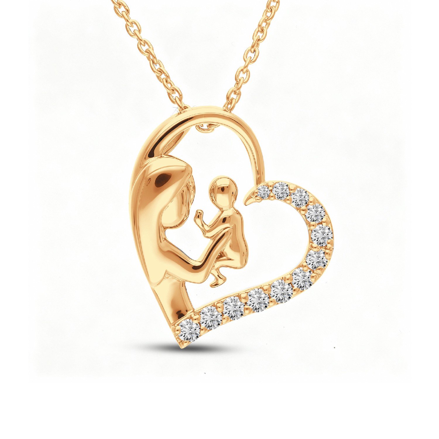 Mamta mother and child heart diamond pendant in gold finish