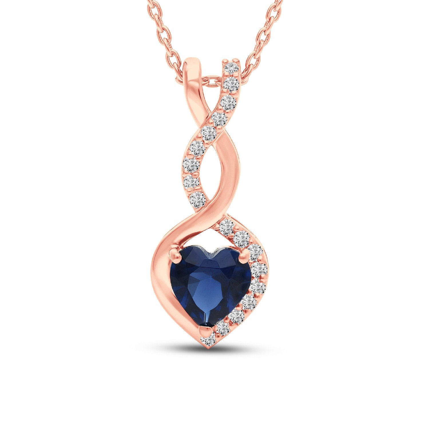 Neelam blue sapphire heart halo pendant in rose gold finish