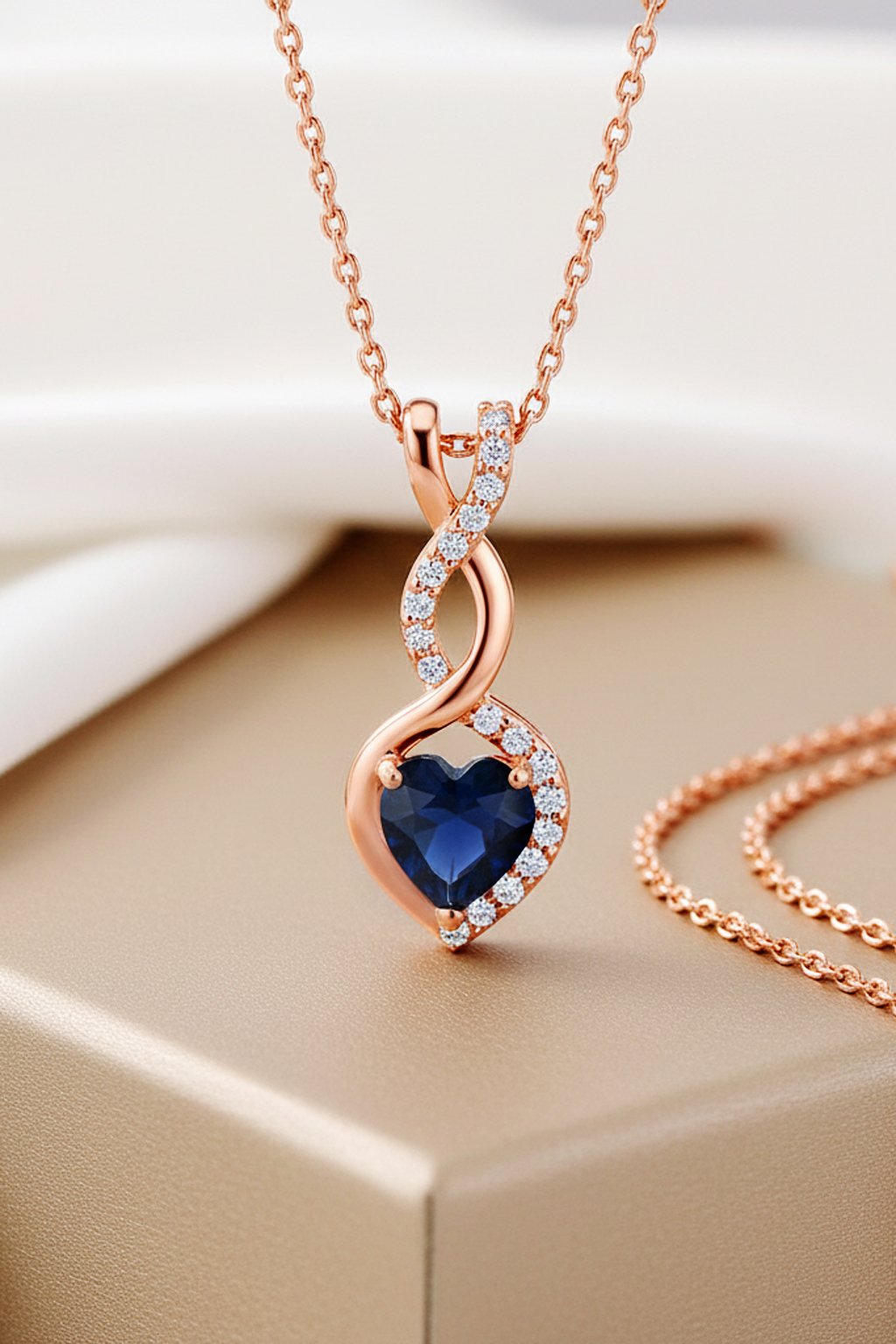 Neelam blue sapphire heart halo pendant in rose gold finish