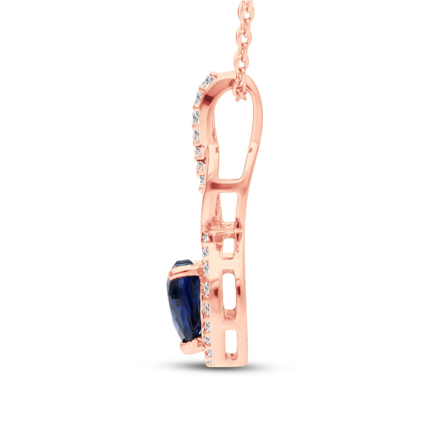 Neelam blue sapphire heart halo pendant in rose gold finish