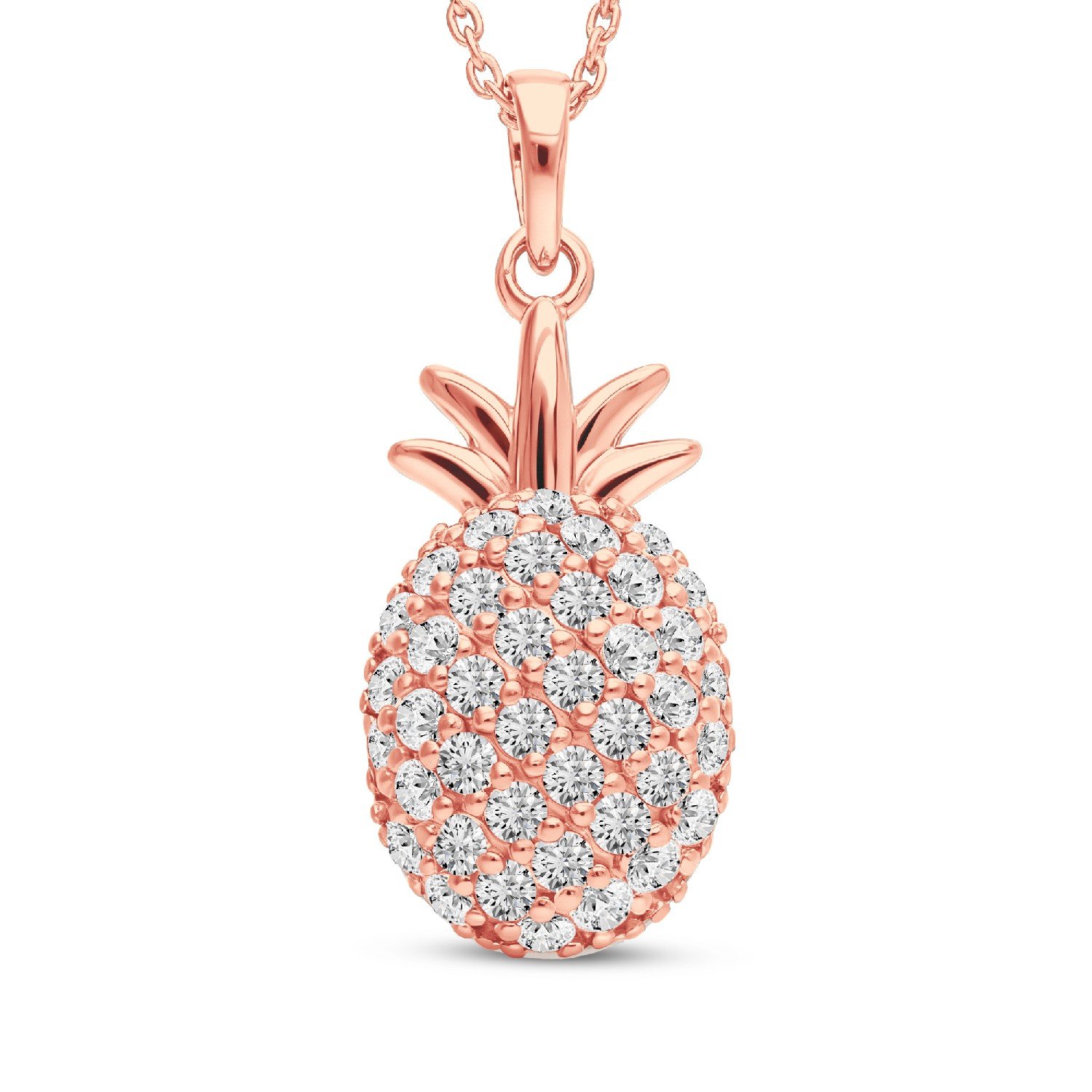 Ananas Drop pineapple pavé diamond pendant in rose gold finish