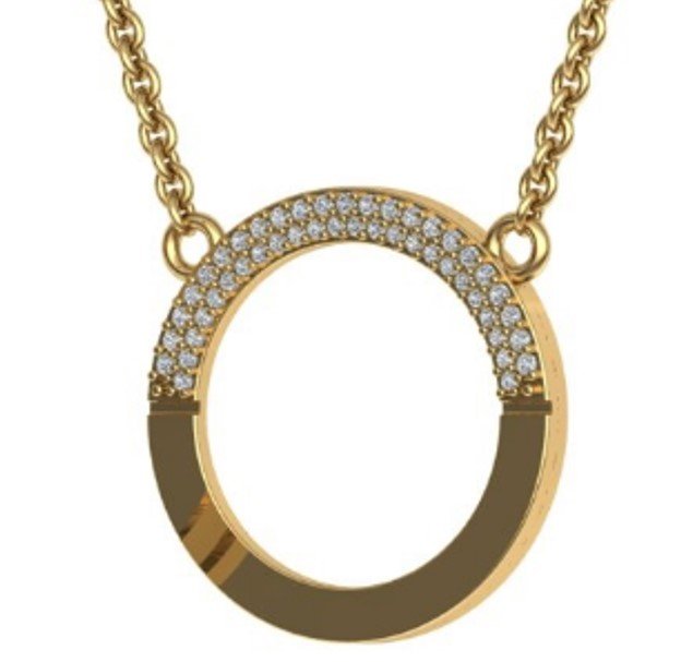 Eclipse half pavé diamond open circle necklace in silver