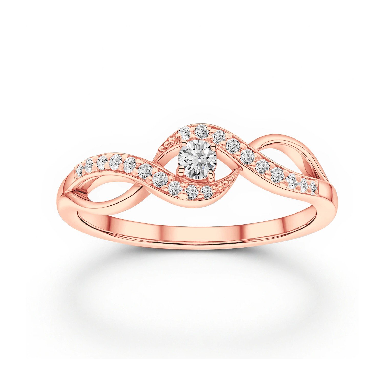 Ribbon Twist crossover diamond ring in rose gold finish