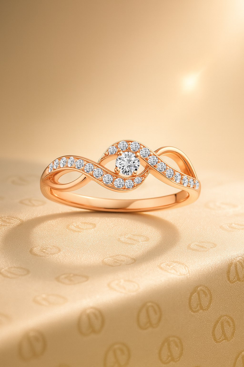 Ribbon Twist crossover diamond ring in rose gold finish