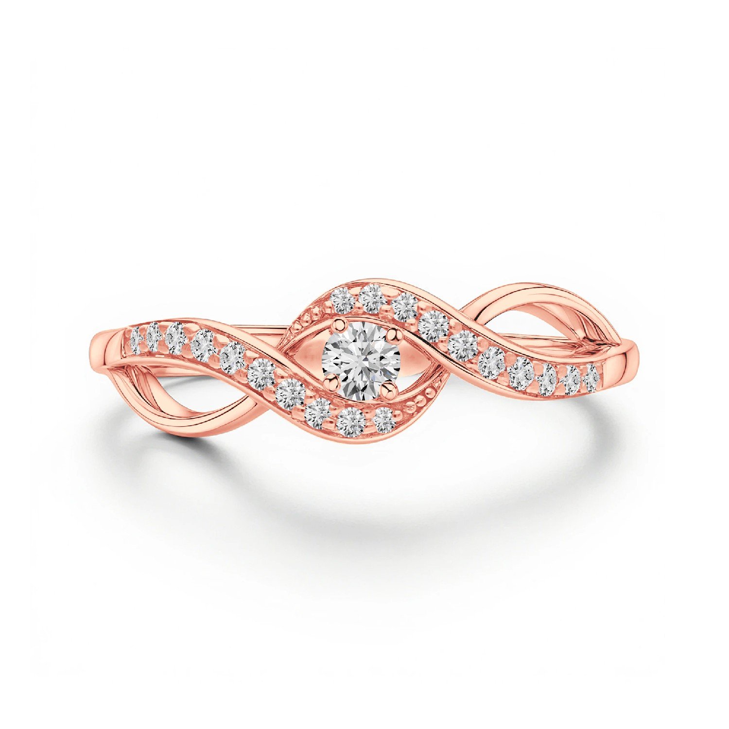 Ribbon Twist crossover diamond ring in rose gold finish