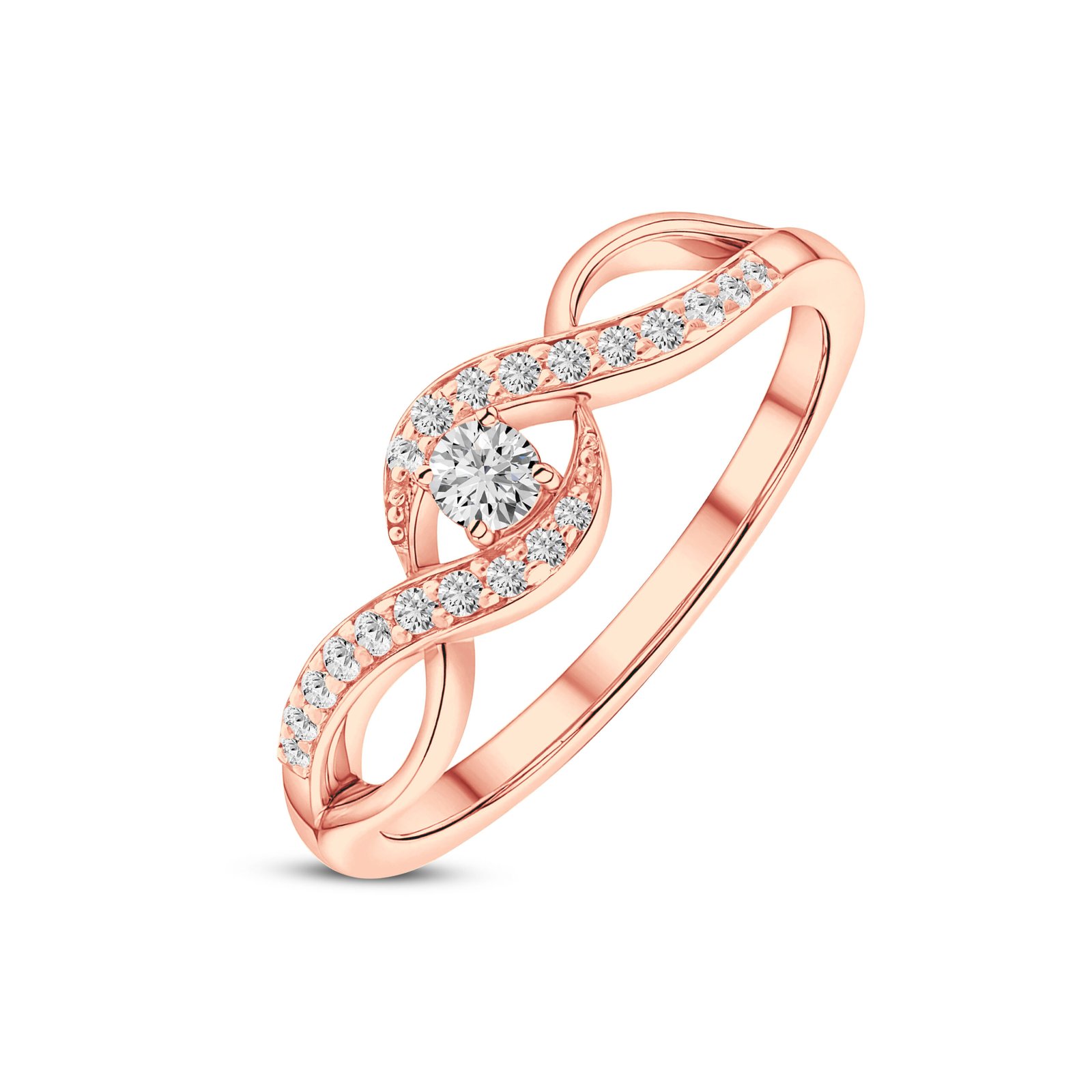 Ribbon Twist crossover diamond ring in rose gold finish