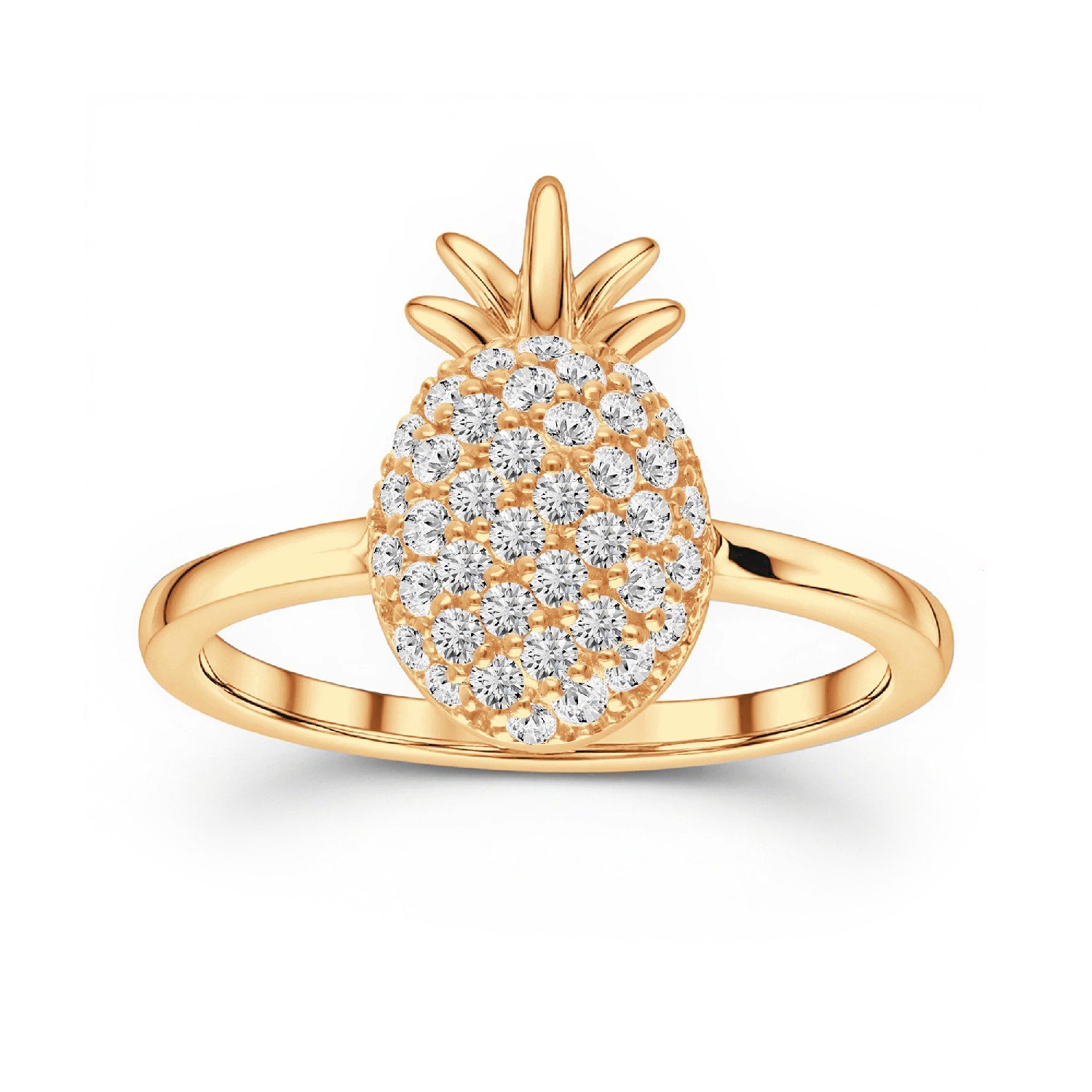 Ananas pineapple pavé diamond ring in gold finish