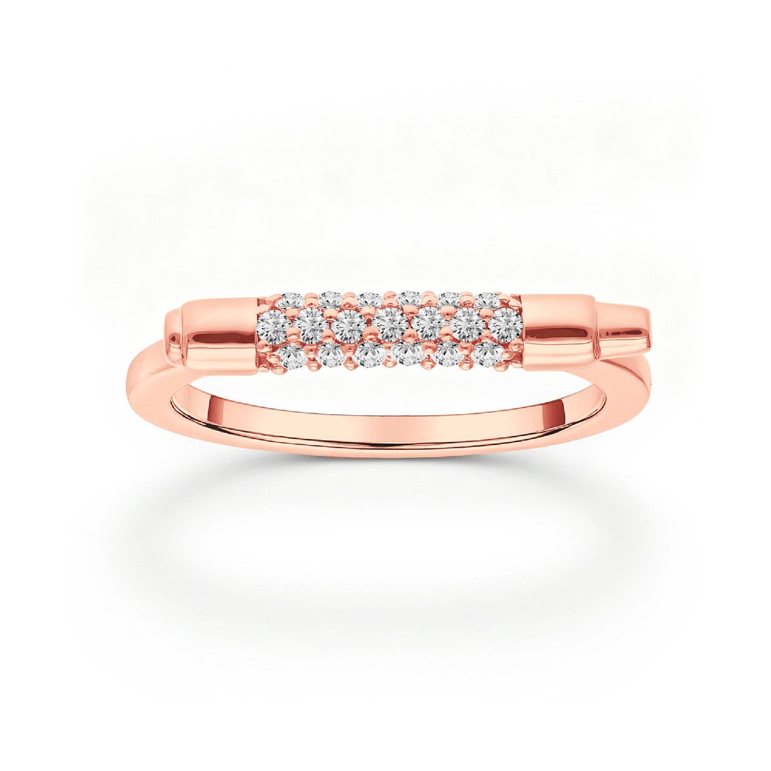 Ingot two-row pavé diamond bar ring in rose gold finish