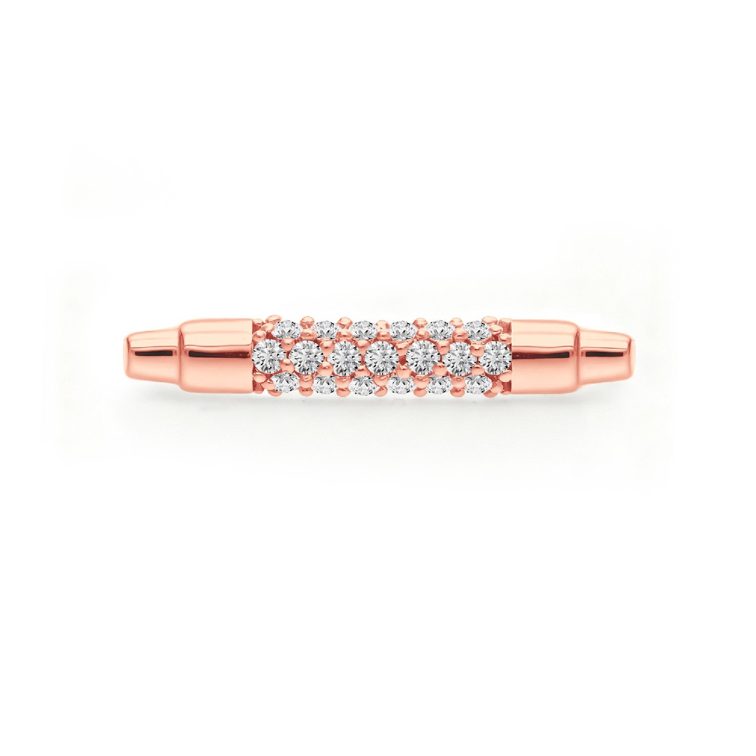 Ingot two-row pavé diamond bar ring in rose gold finish