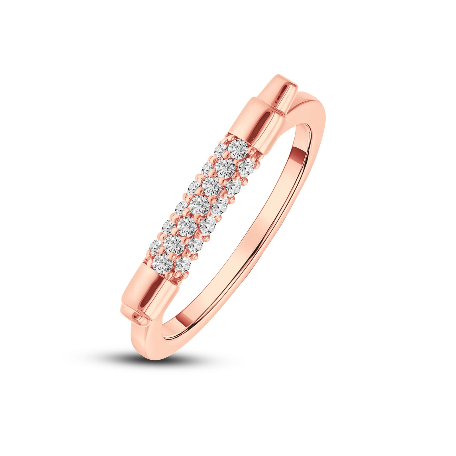 Ingot two-row pavé diamond bar ring in rose gold finish
