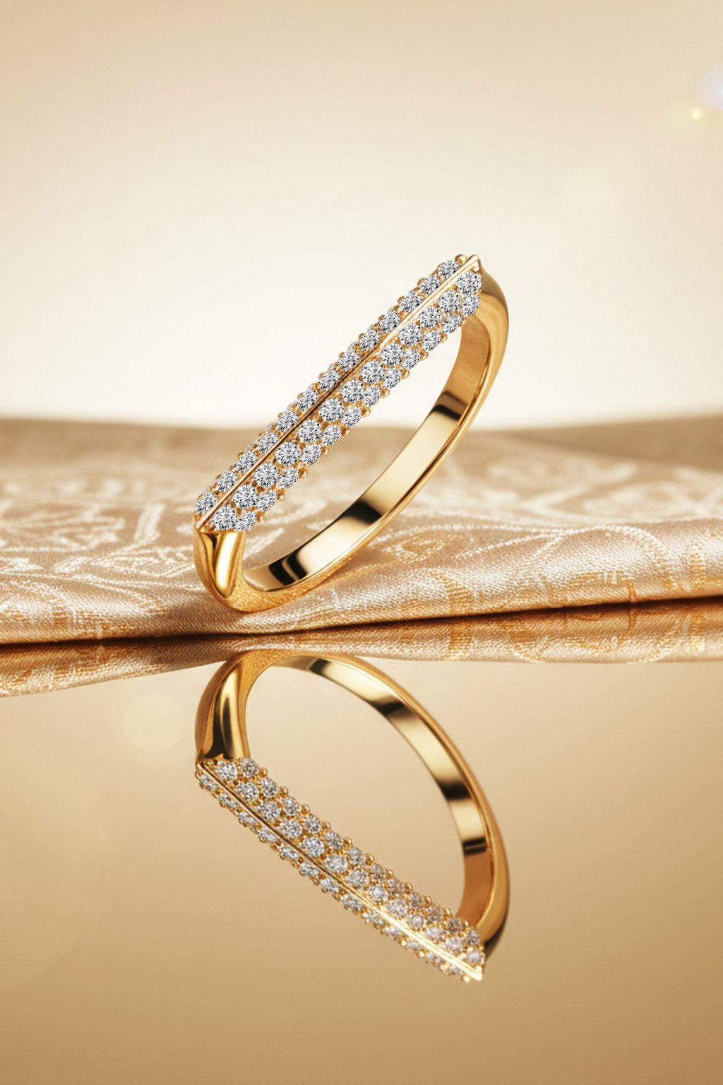 Trinity Bar three-row pavé diamond ring in gold finish