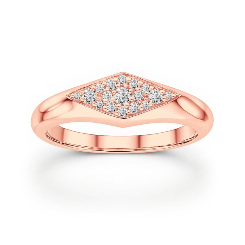 Kite Signet pavé diamond ring in rose gold finish