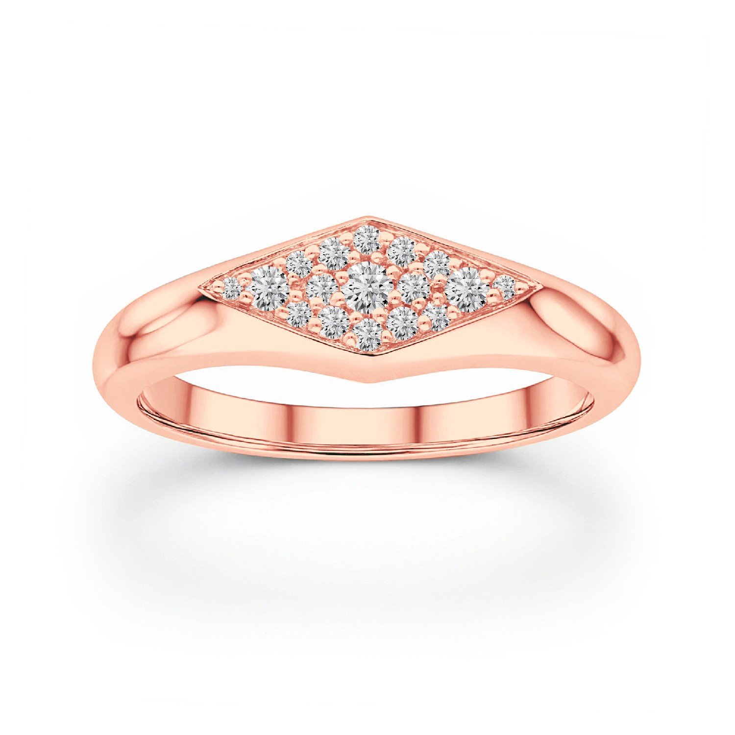 Kite Signet pavé diamond ring in rose gold finish