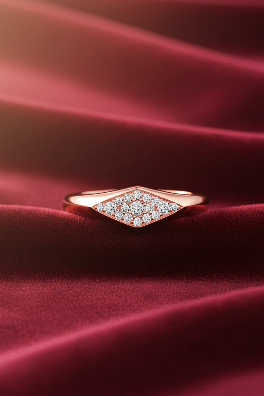 Kite Signet pavé diamond ring in rose gold finish