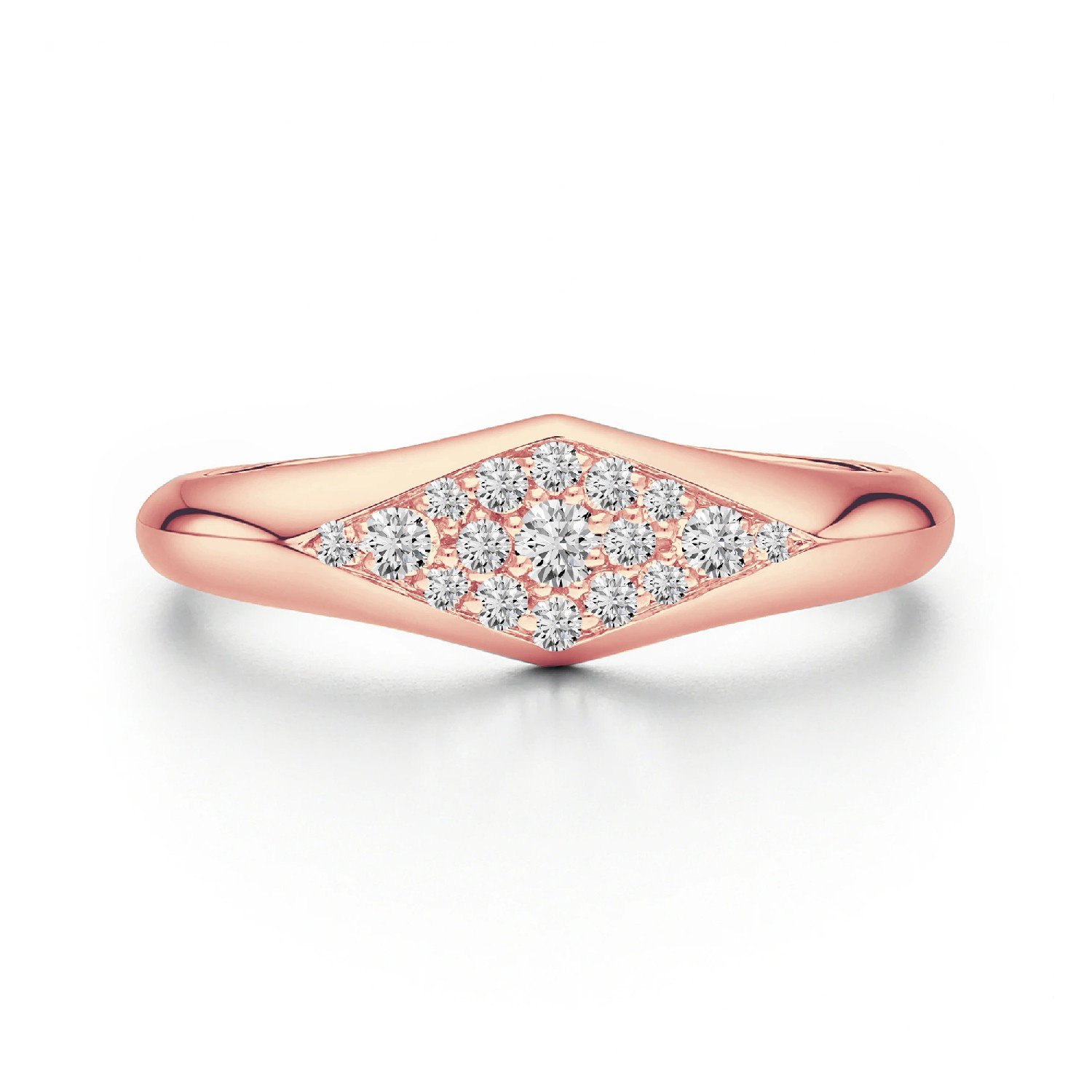 Kite Signet pavé diamond ring in rose gold finish
