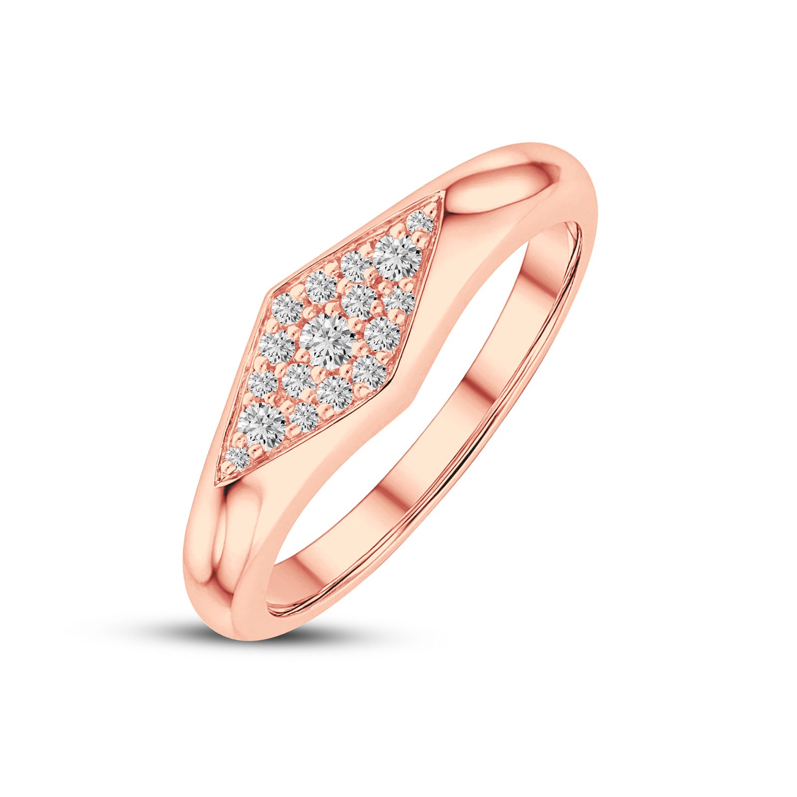Kite Signet pavé diamond ring in rose gold finish